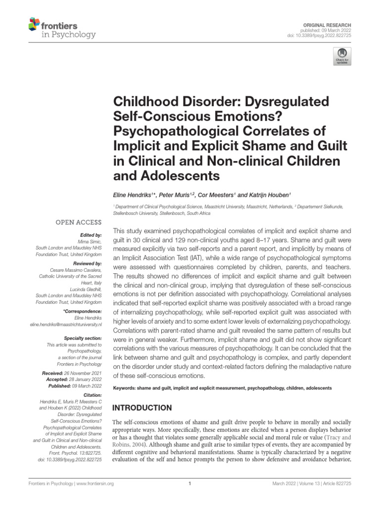 Dysregulated Shame and Guilt in Youth | PDF | Shame | Borderline ...