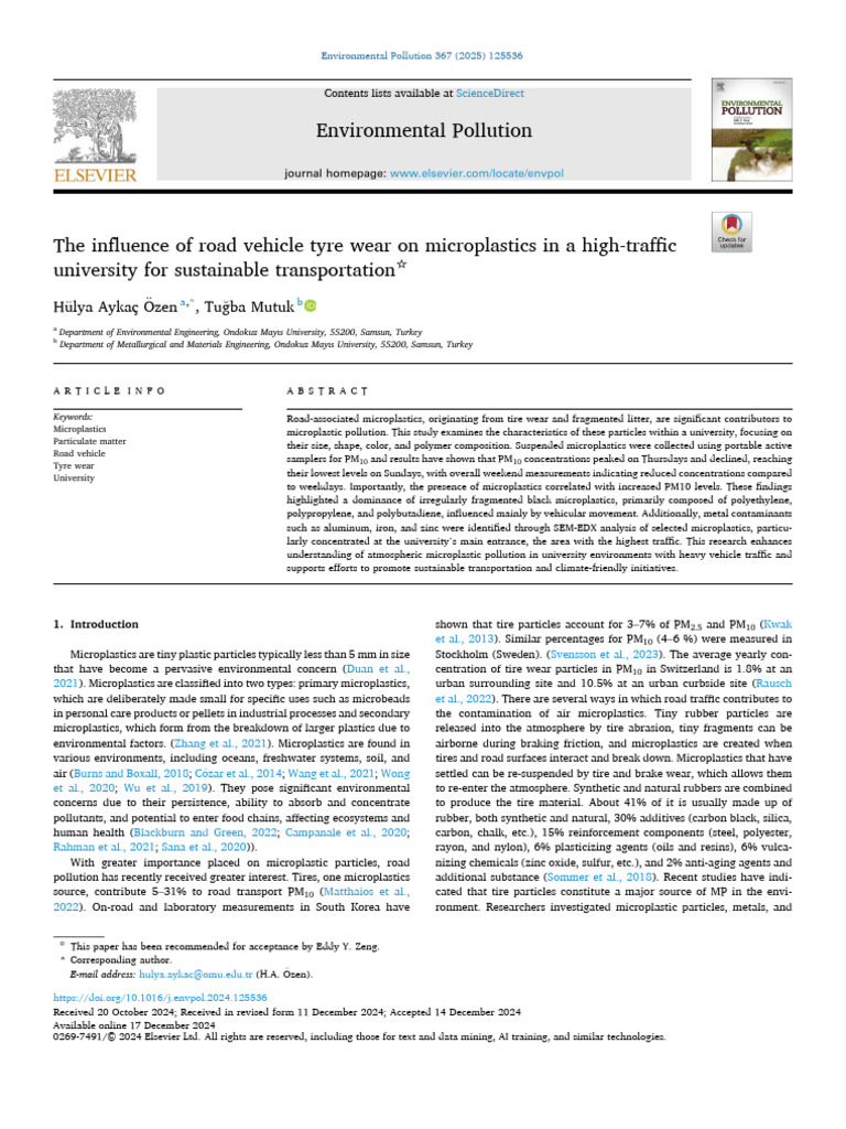 Tyre Wear Microplastics in University Air | PDF | Workweek And Weekend ...