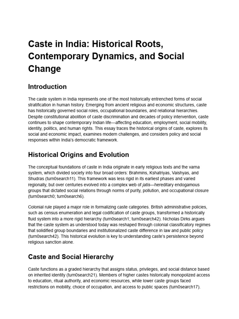 Caste System in India: History & Impact | PDF | Caste | Social Policy