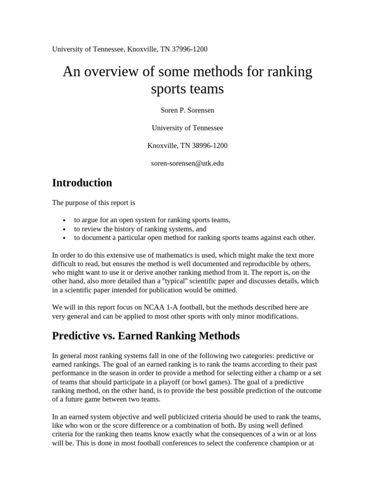 Methods for Ranking Sports Teams | PDF | Least Squares | Tournament