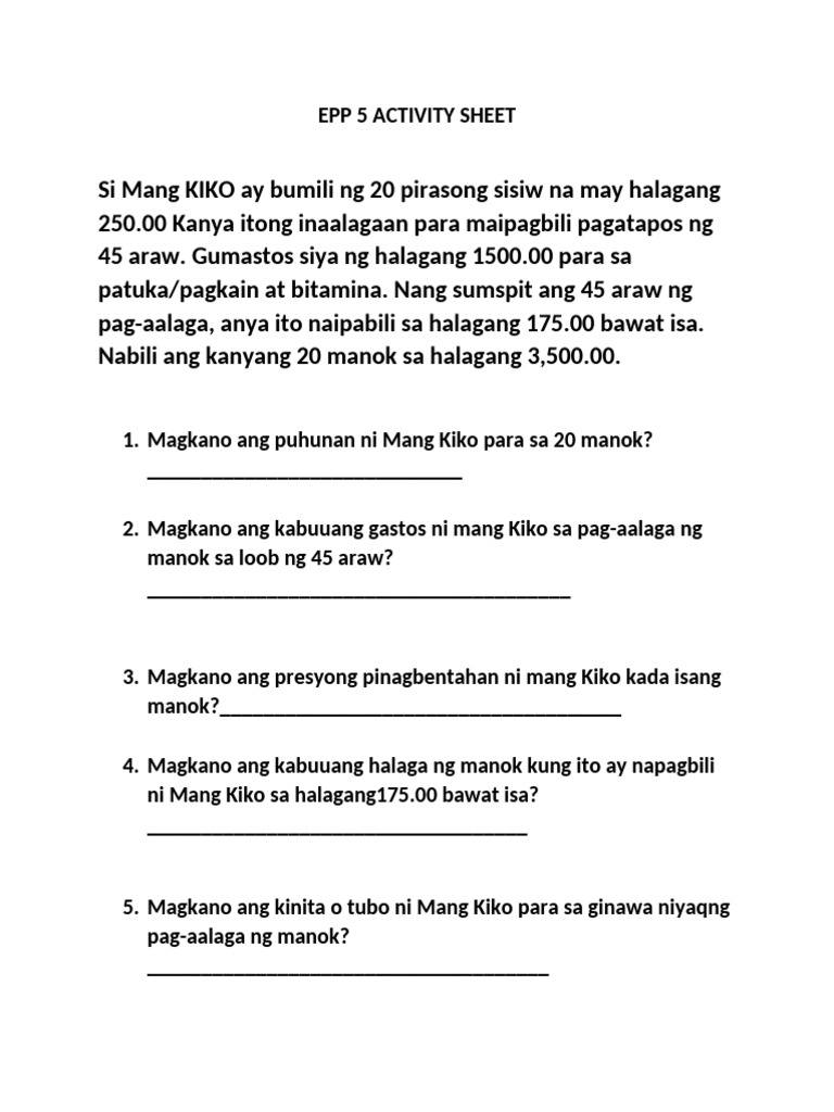 Epp 5 Activity Sheet 3 | PDF