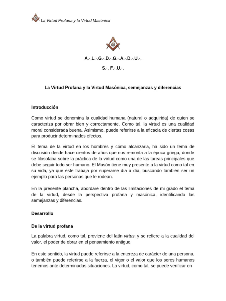 Virtud Profana vs. Virtud Masónica | PDF | Virtud | Sabiduría