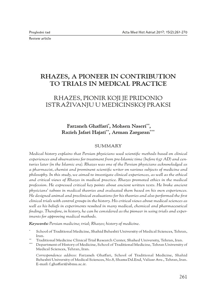 Rhazes: Pioneer of Medical Trials | PDF | Medicine | Theory