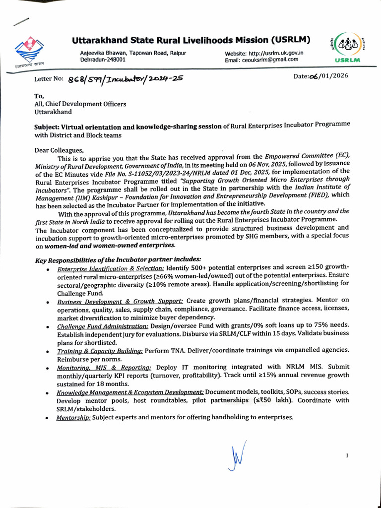 Regarding Virtual Orientation - Rural Enterprises Incubator Program ...