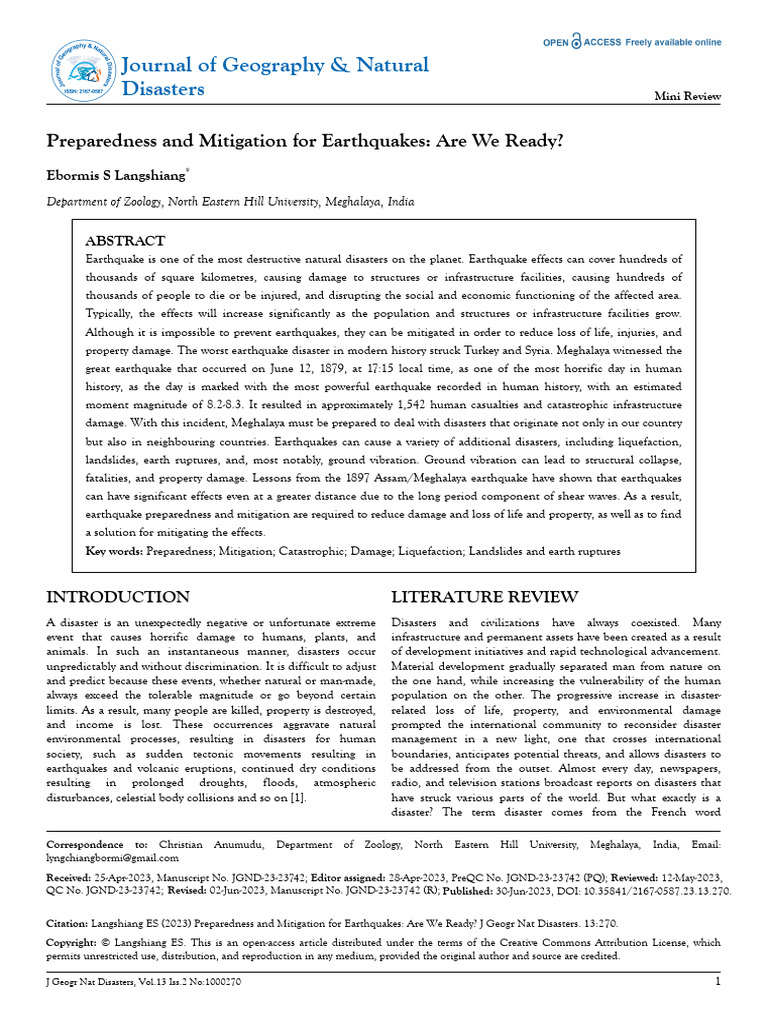 Earthquake Preparedness and Mitigation | PDF | Emergency Management ...
