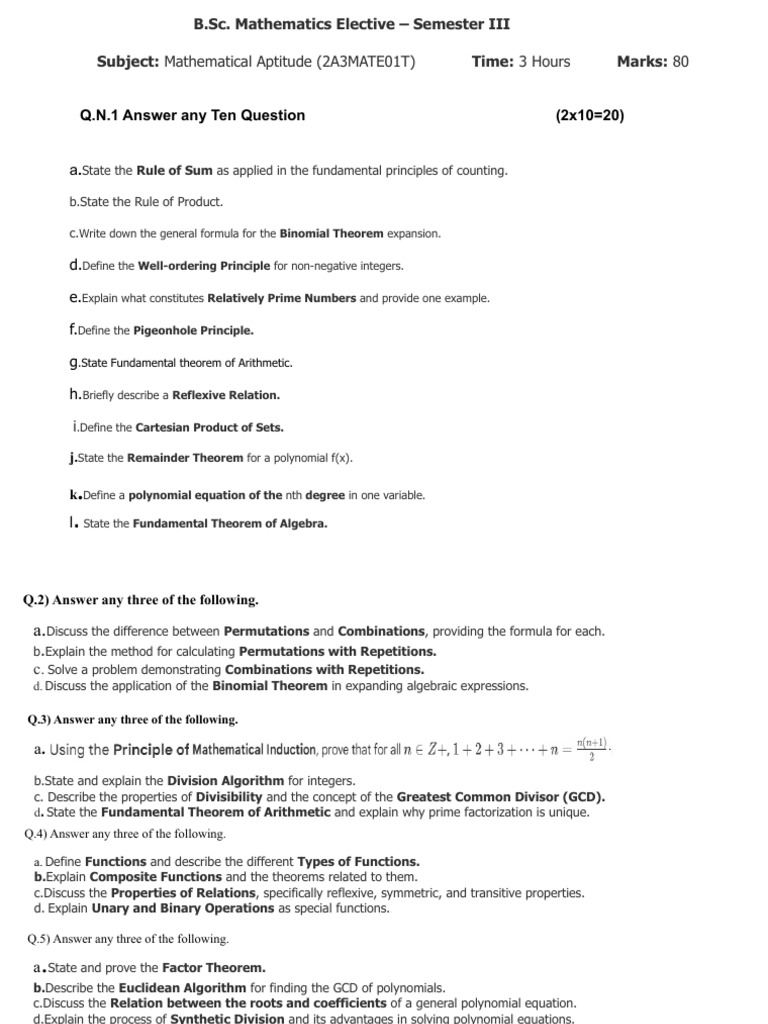 Cec Question Paper Pattern-Mathematics | PDF