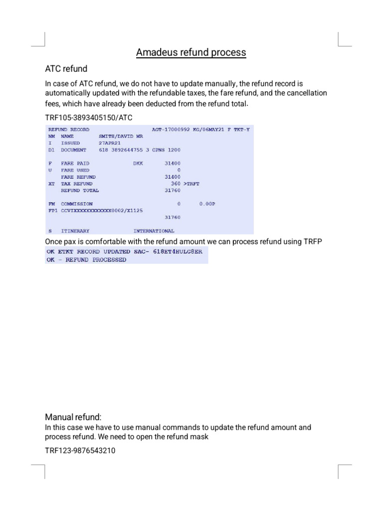 Amadeus Refund Process Guide | PDF | Payments