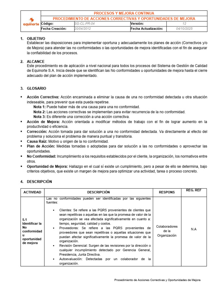 Acciones Correctivas y Mejora Continua | PDF | Sistema de manejo de ...