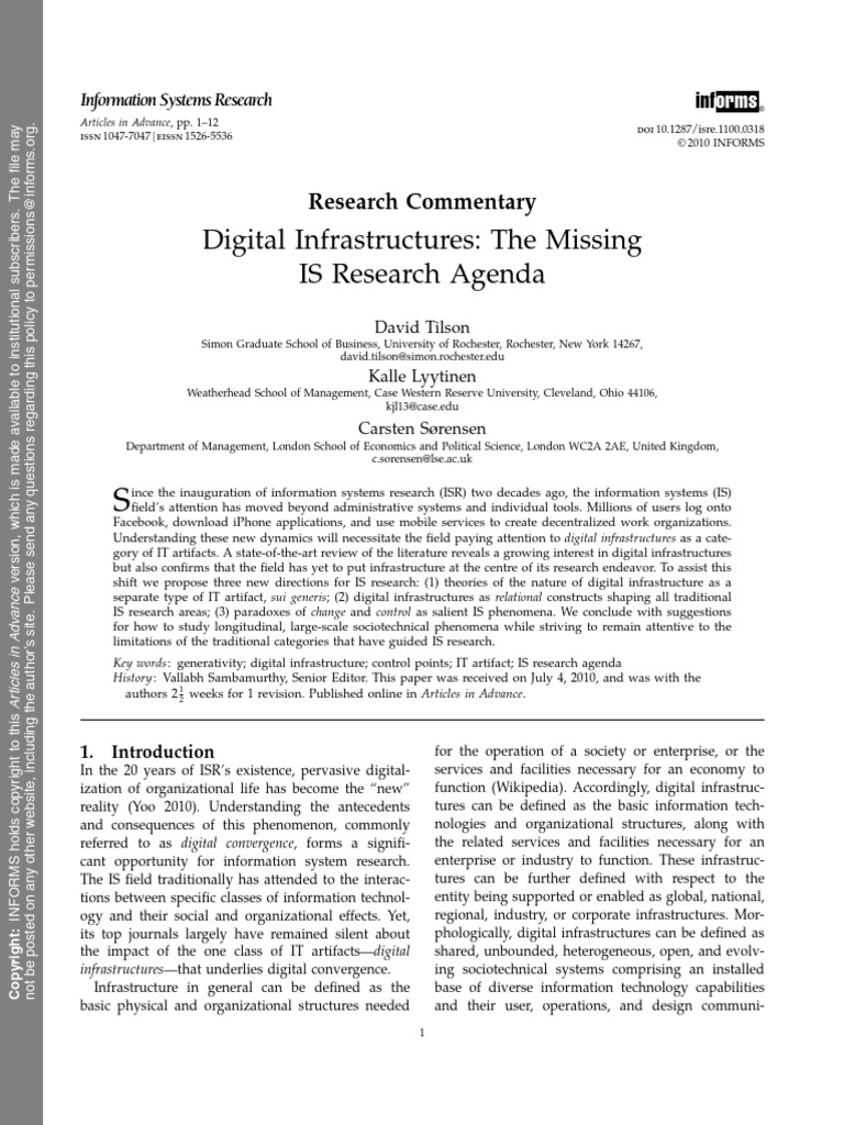 Digital Infrastructures in IS Research | PDF | Information | Computing