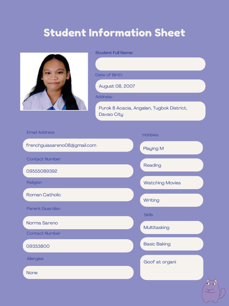 Student Information Sheet Template | PDF