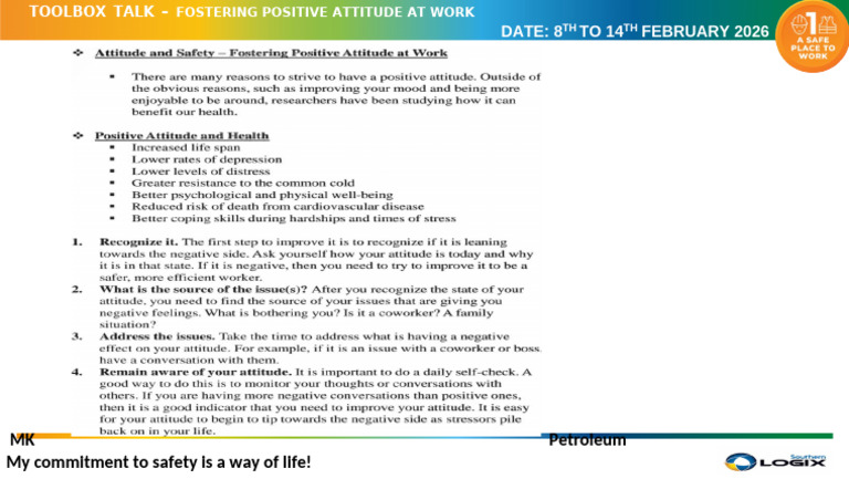 Positive Attitude at Work Toolbox Talk | PDF