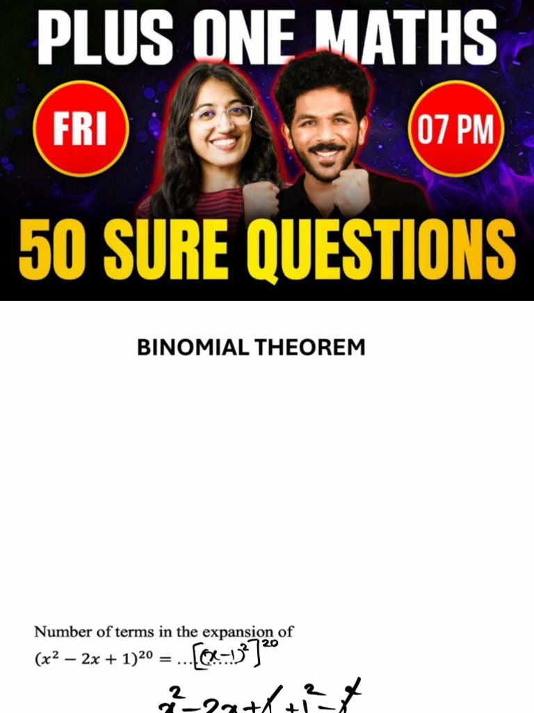 Plus One Maths 50 Sure Questions Notes Varsha Miss | PDF