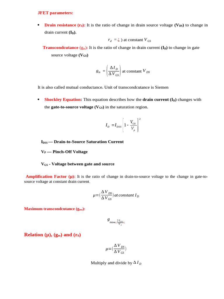 JFET and CMOS: Key Parameters Explained | PDF | Field Effect Transistor ...