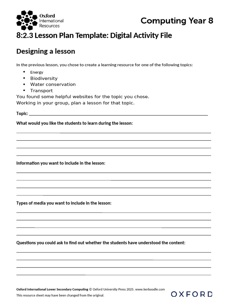Lesson Plan Template for Digital Activities | PDF