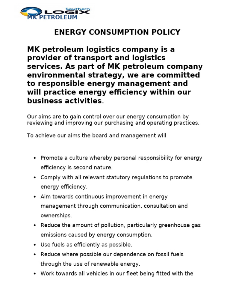 Energy Consumption POLICY | PDF