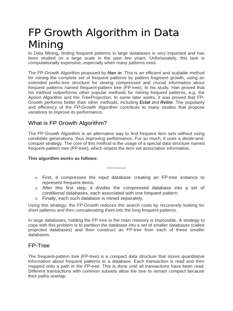 FP-Growth Algorithm for Pattern Mining | PDF | Information Technology ...