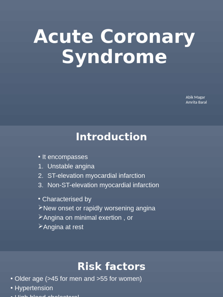 Acute Coronary Syndrome Overview | PDF | Myocardial Infarction ...