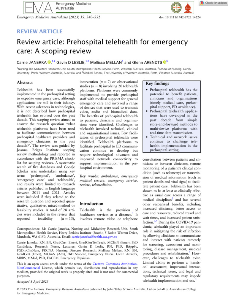 Emerg Medicine Australasia 2023 Janerka Review Article