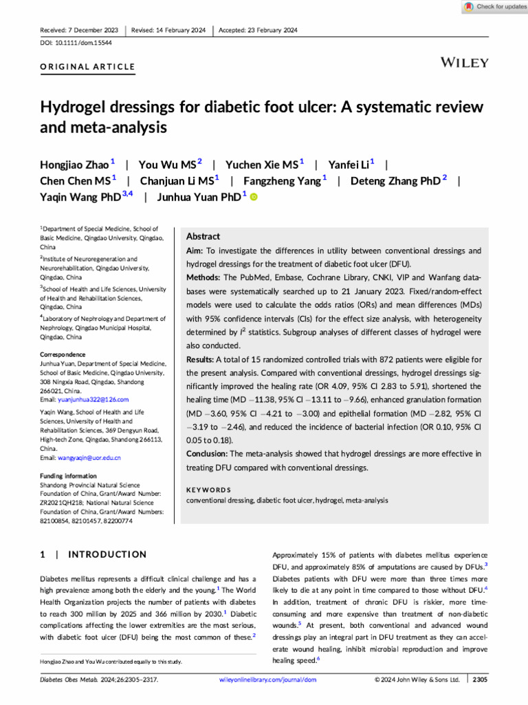 Hydrogel Dressings for Diabetic Ulcers | PDF | Wound | Meta Analysis