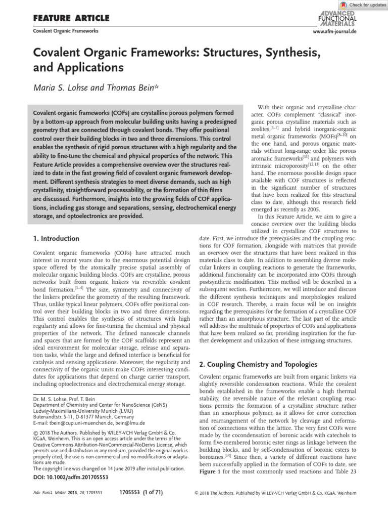 Adv Funct Materials - 2018 - Lohse - Covalent Organic Frameworks ...