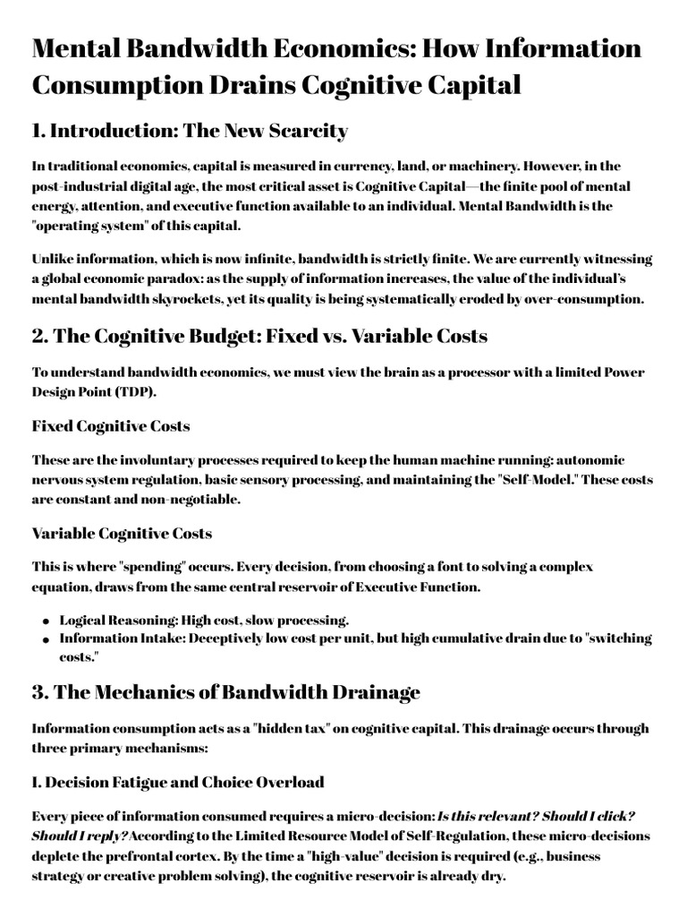 Mental Bandwidth Economics Explained | PDF | Reward System | Capital ...