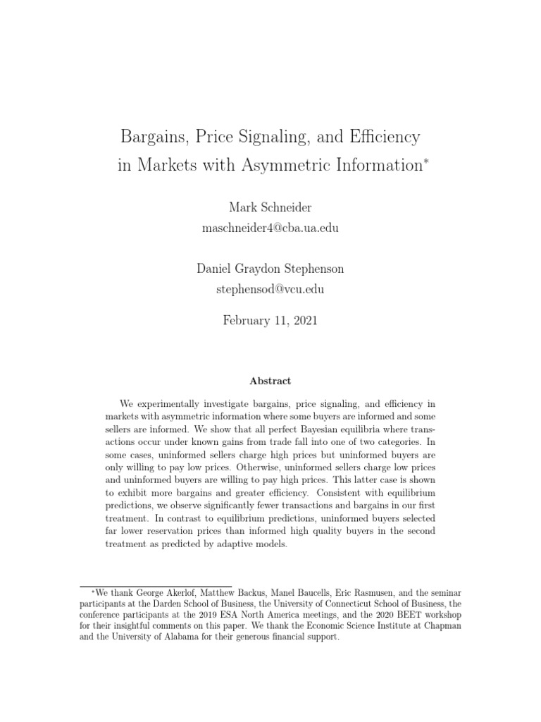 Bargains and Price Signaling in Markets | PDF | Economic Equilibrium ...