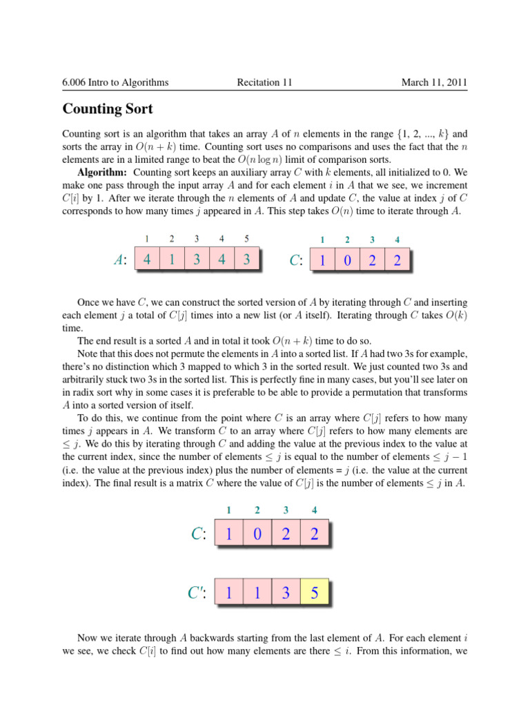 counting sort radix sort | PDF | Vertex (Graph Theory) | Algorithms And ...