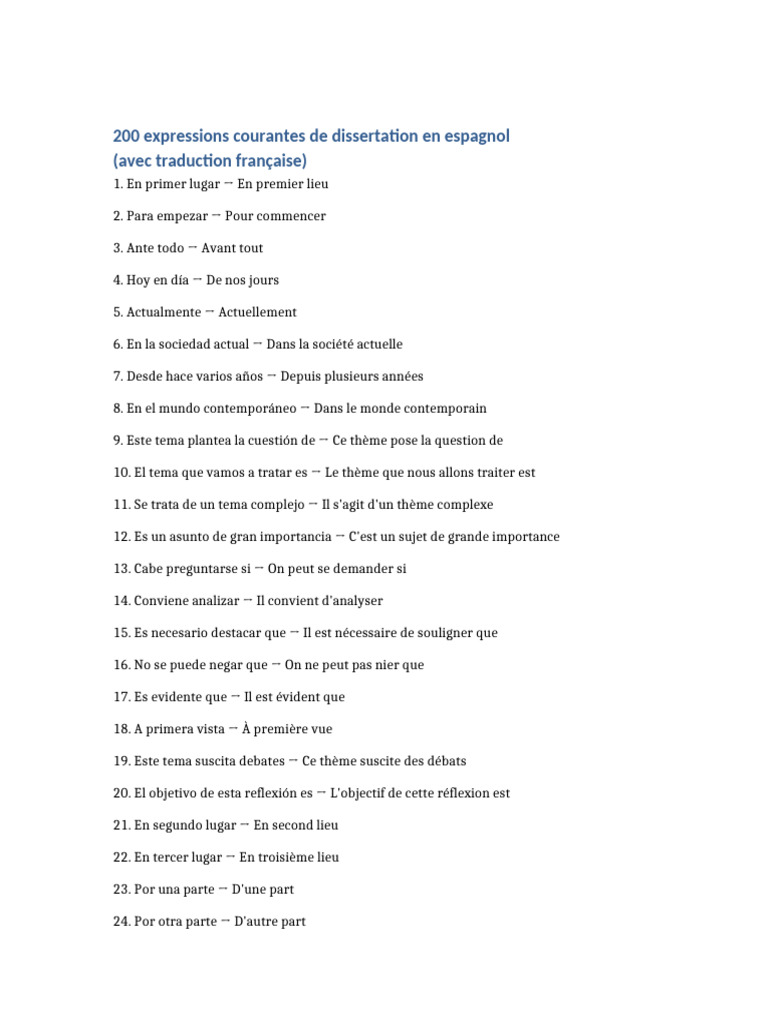 200 expressions de dissertation en espagnol | PDF