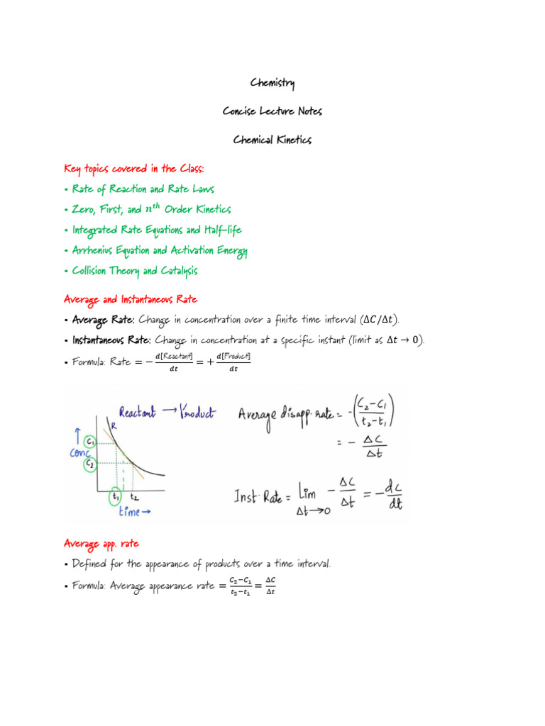 Chemical Kinetics_Short Notes.pdf | PDF | Reaction Rate | Activation Energy