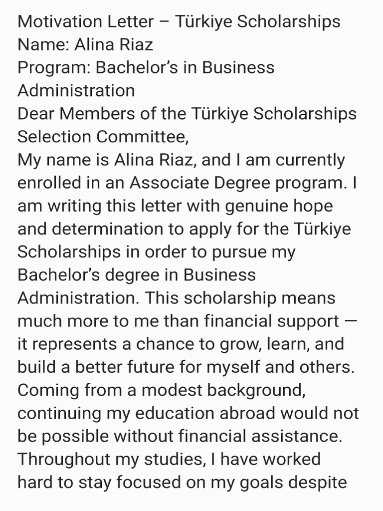 Motivation Letter Turkey | PDF