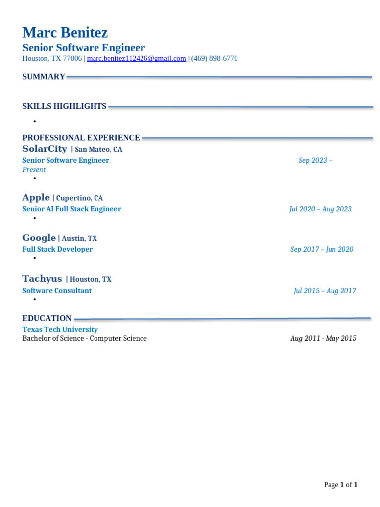 Marc Benitez: Senior Software Engineer Resume | PDF