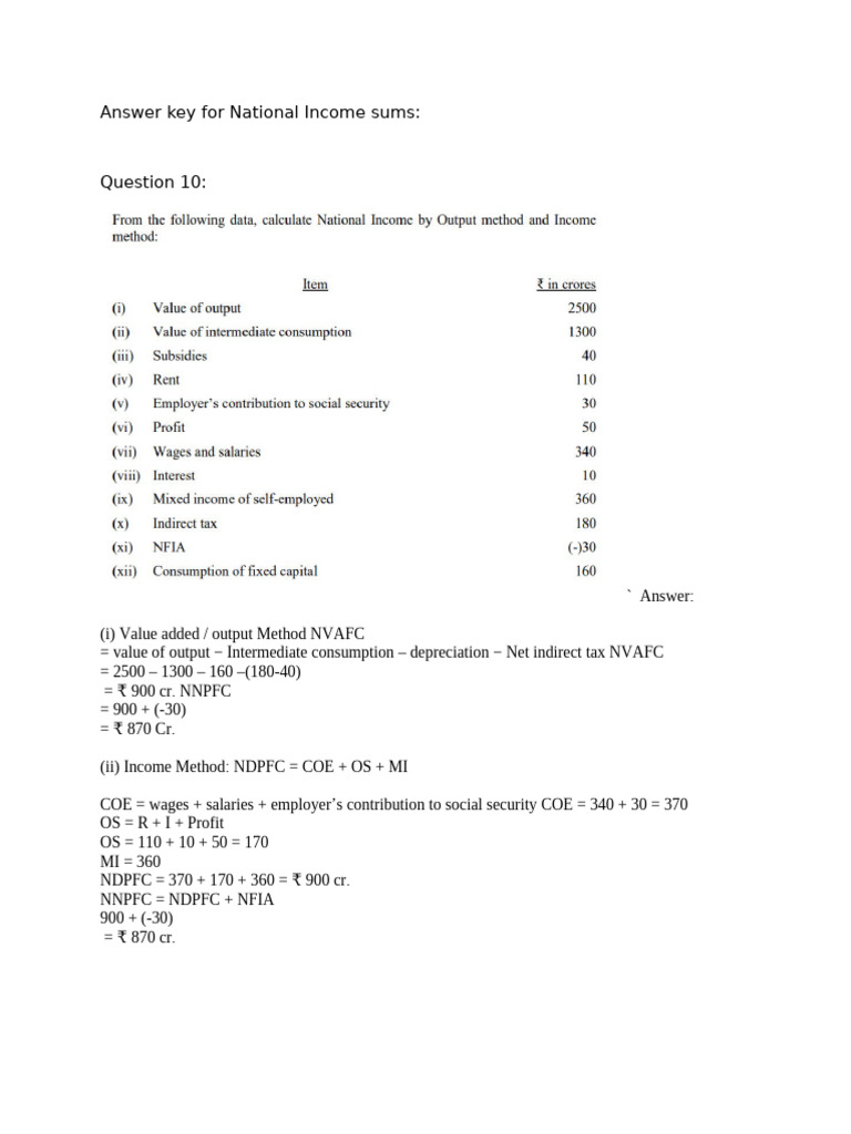 National Income Calculation Answer Key | PDF | Gross Domestic Product ...