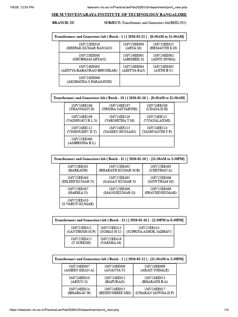 Transformers and Generators Lab Schedule | PDF