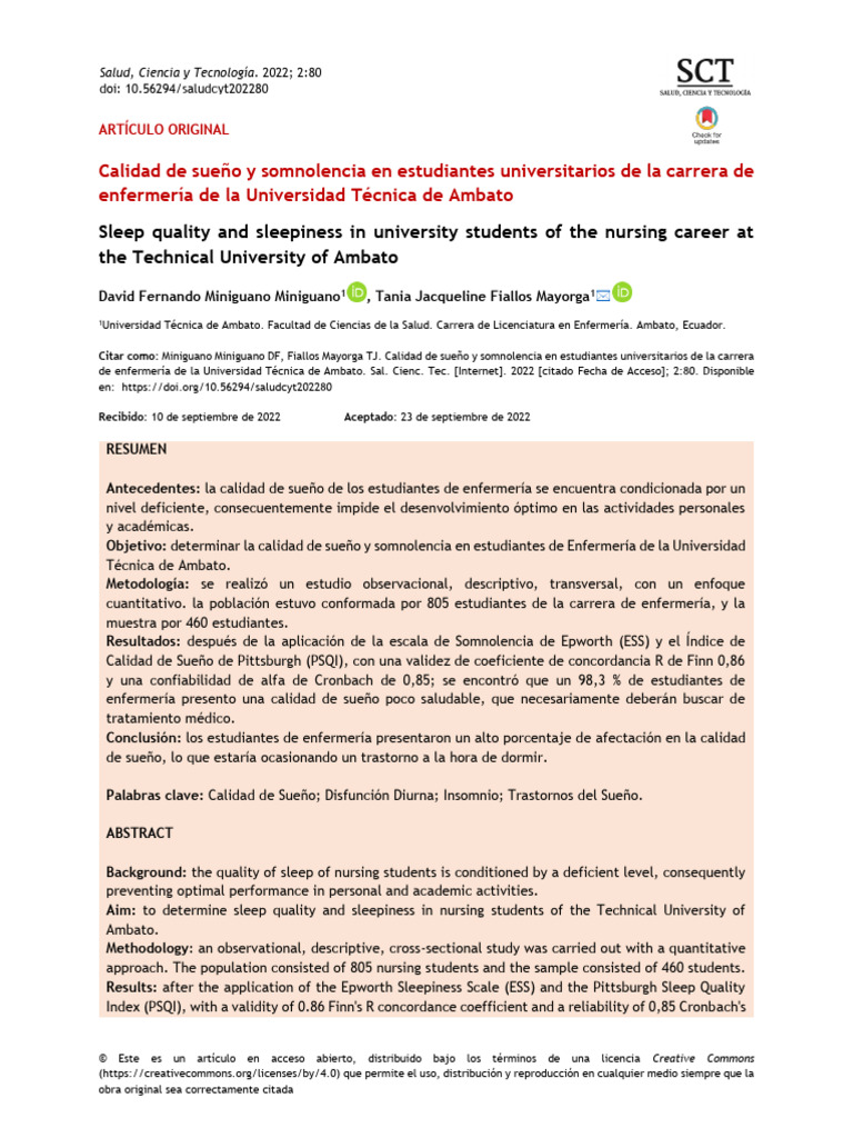 Calidad de Sueño en Estudiantes de Enfermería | PDF | Vejez | Dormir