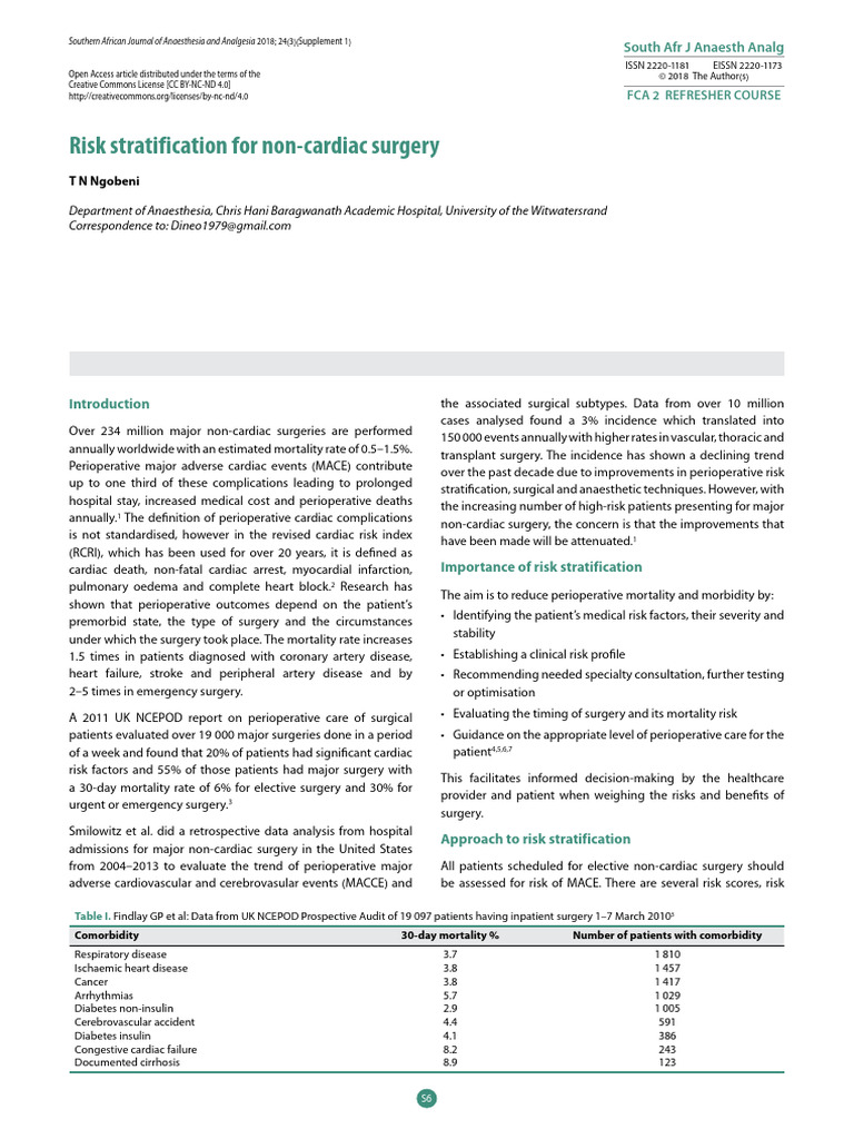 Risk Stratification in Non-Cardiac Surgery | PDF | Cardiovascular ...