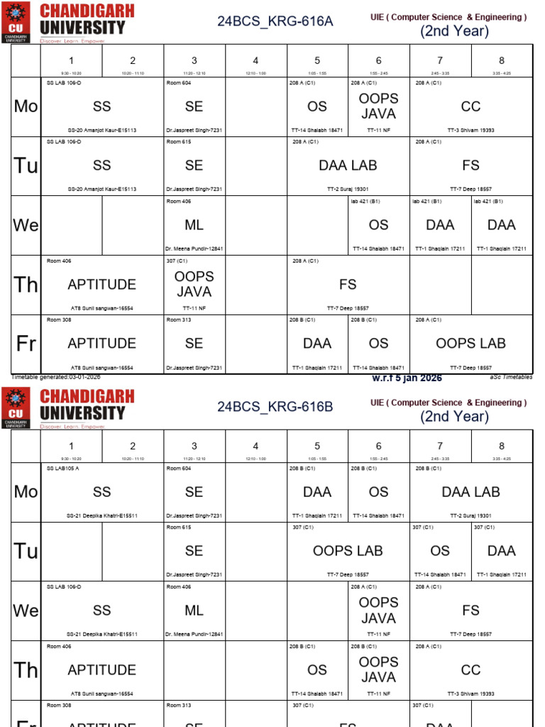 2026 Computer Science Timetable | PDF