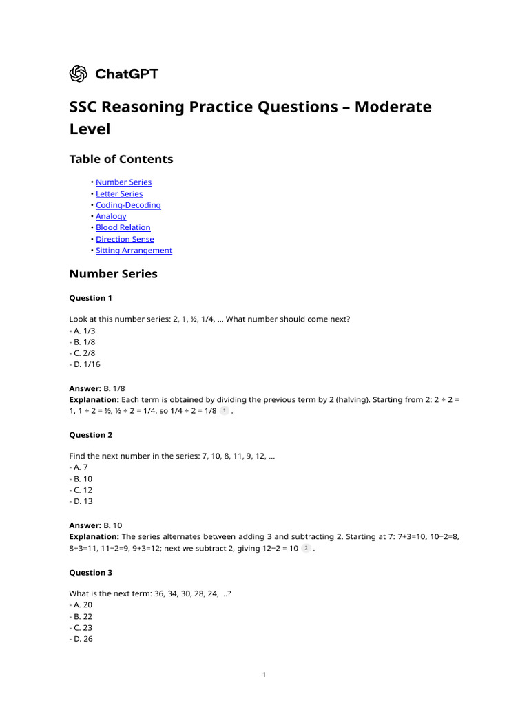 SSC Moderate Reasoning Practice Questions | PDF | Reason