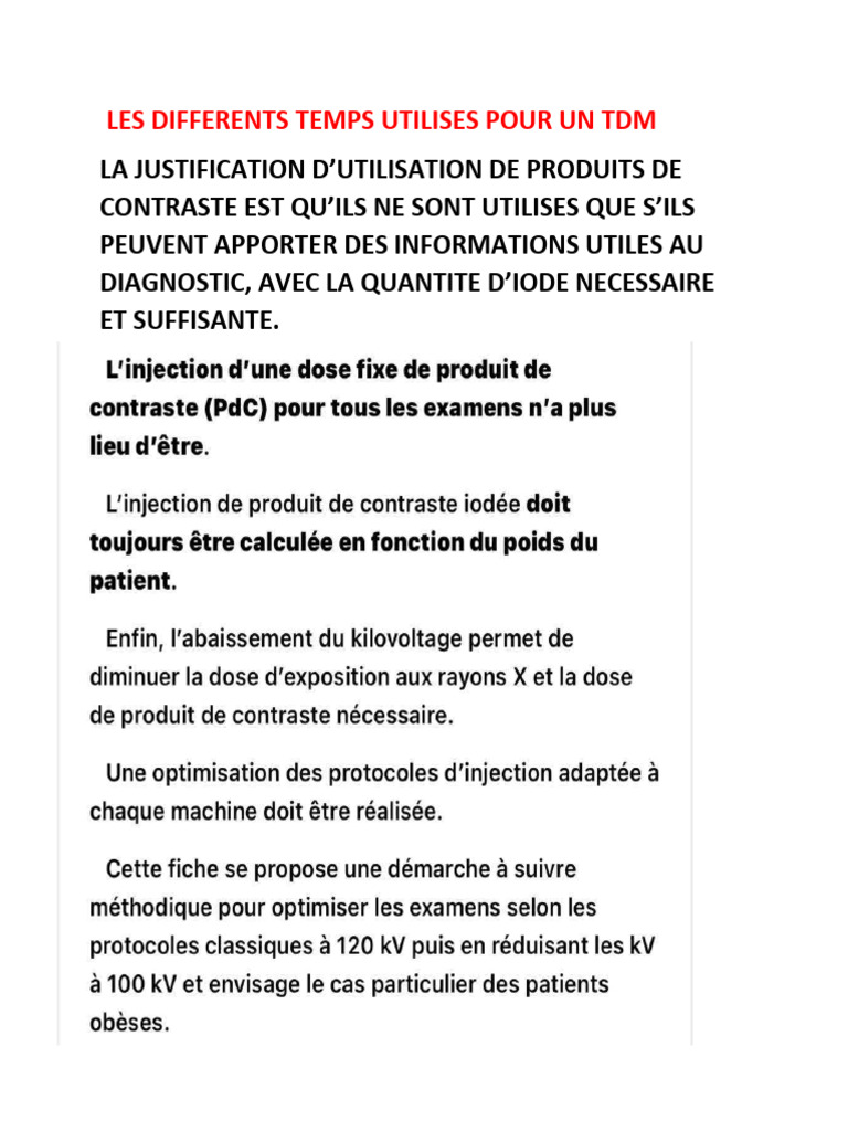 Temps d'injection en TDM et contrastes | PDF | Tomodensitométrie ...