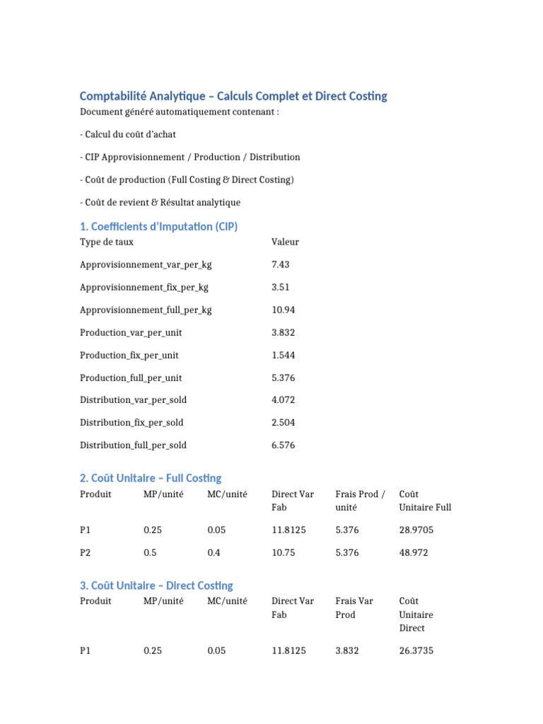 Comptabilité Analytique : Coûts et Résultats | PDF