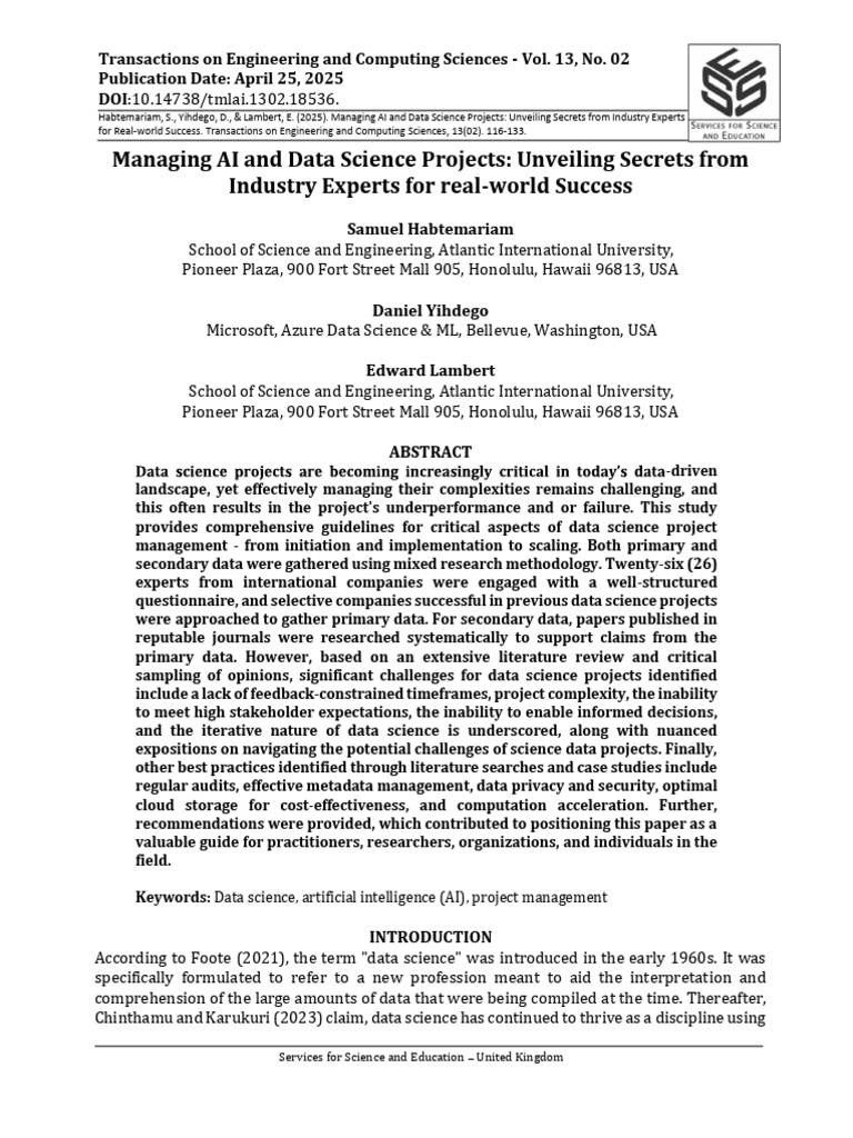 Managing AI & Data Science Projects Guide | PDF | Agile Software ...