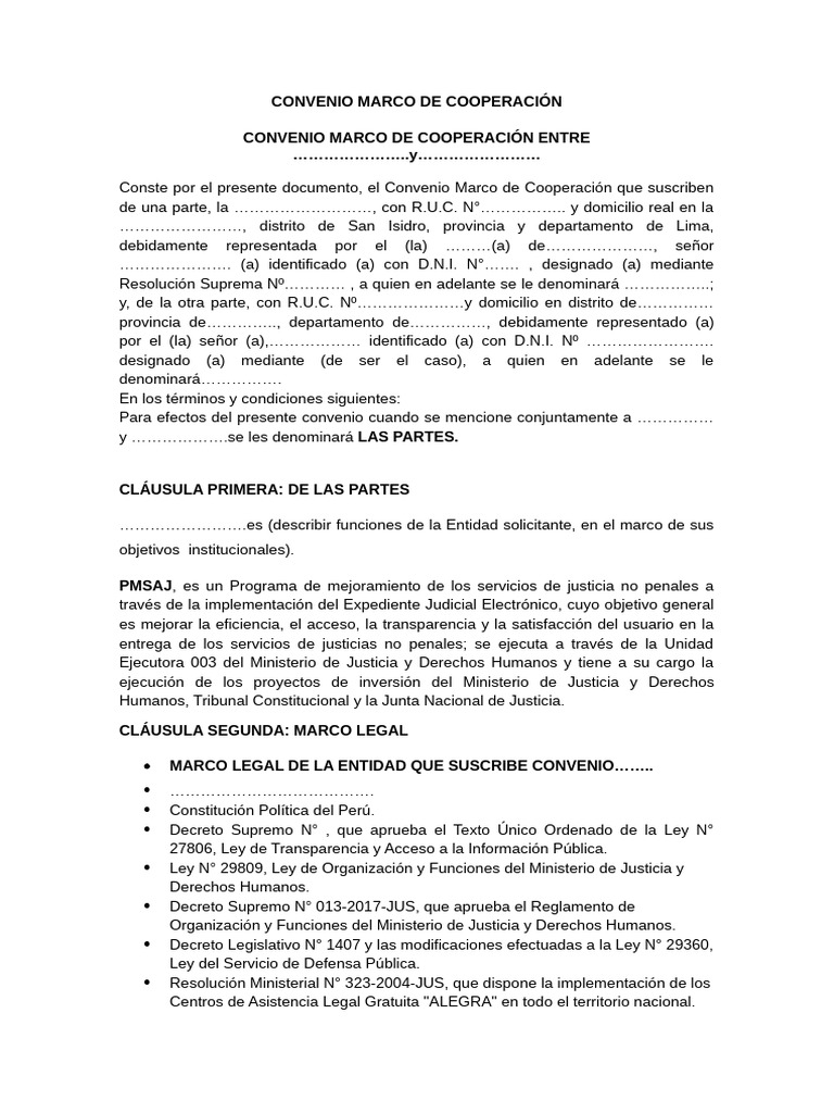 Modelo de Convenio Marco de Cooperación Eje No Penal | PDF | Banco ...