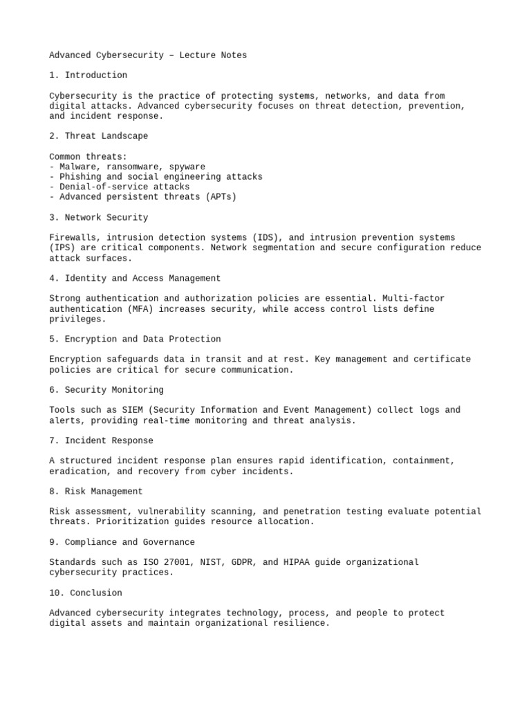 Advanced Cybersecurity Lecture Notes | PDF