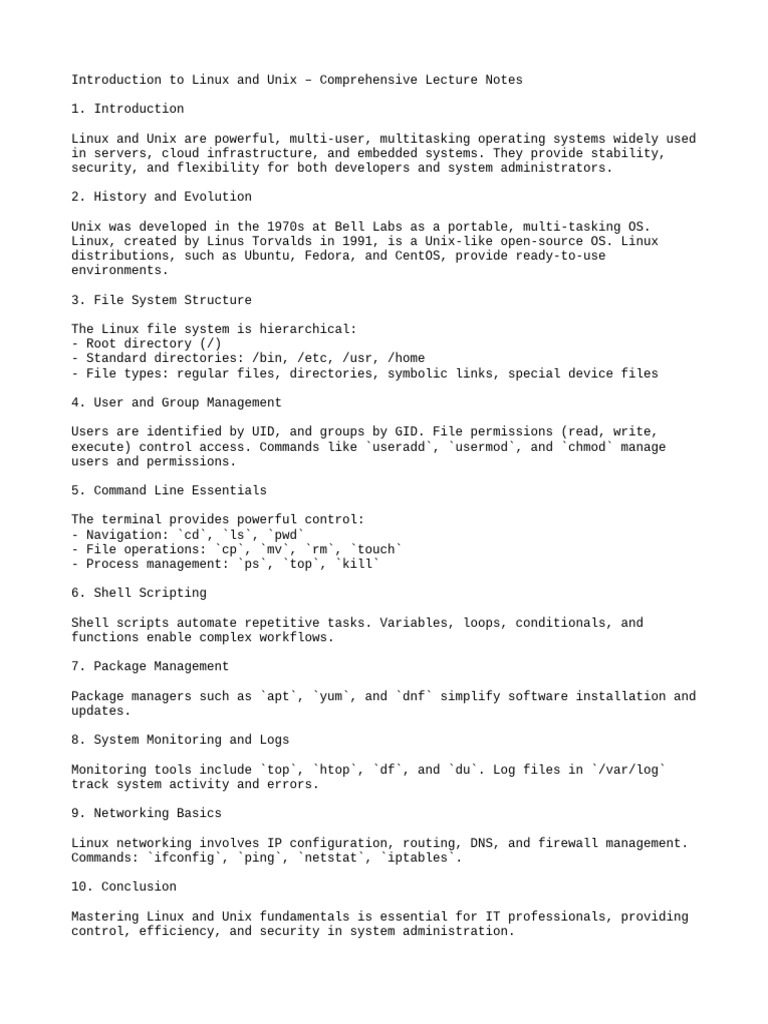 Introduction to Linux and Unix Notes | PDF