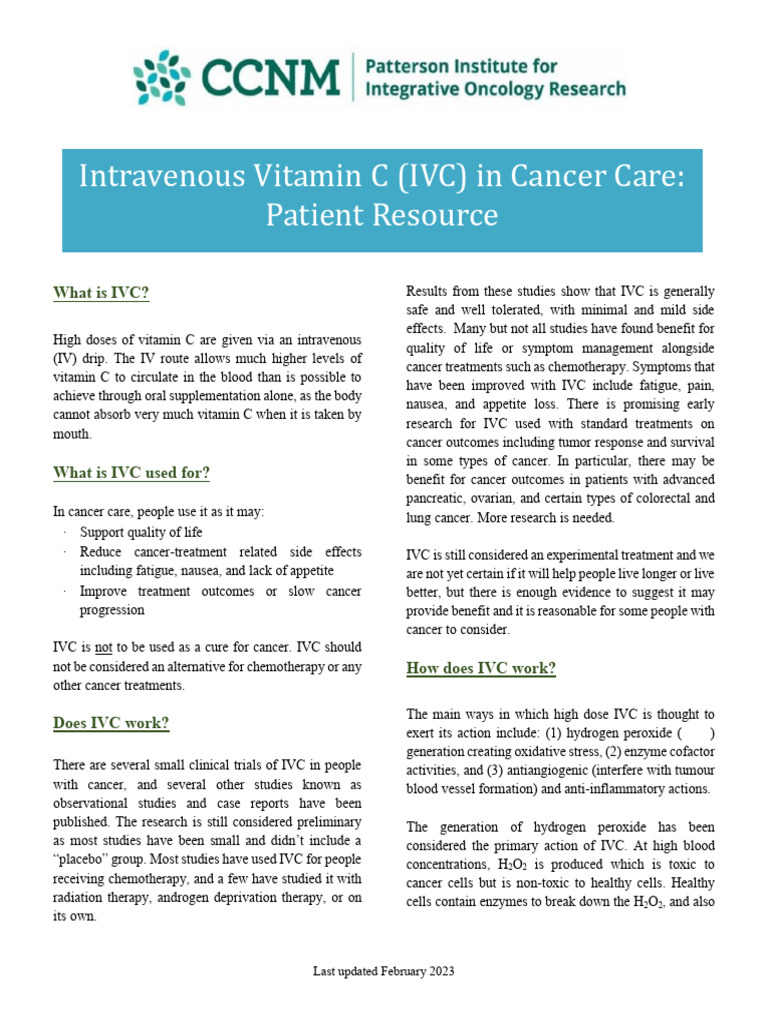 Intravenous Vitamin C in Cancer Care | PDF | Cancer | Hydrogen Peroxide