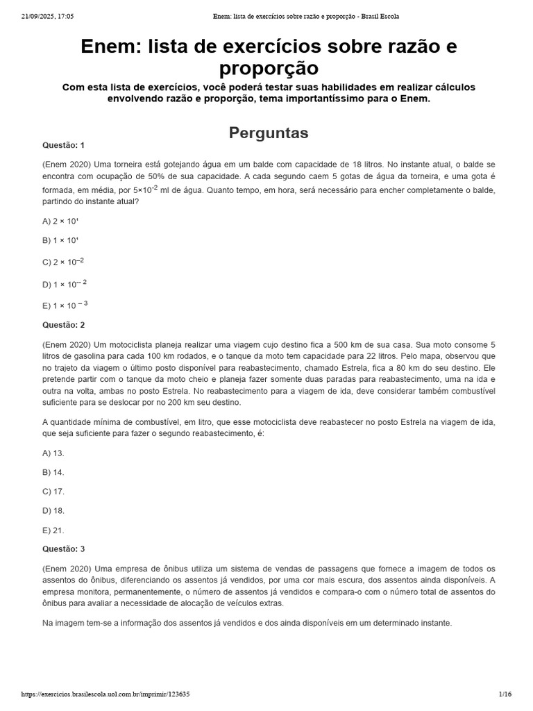 Exercícios de Razão e Proporção para Enem | PDF | Órbita | Satélite