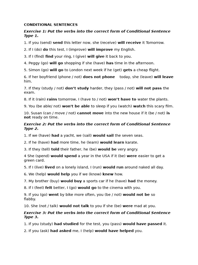 Conditional Sentences Exercises | PDF