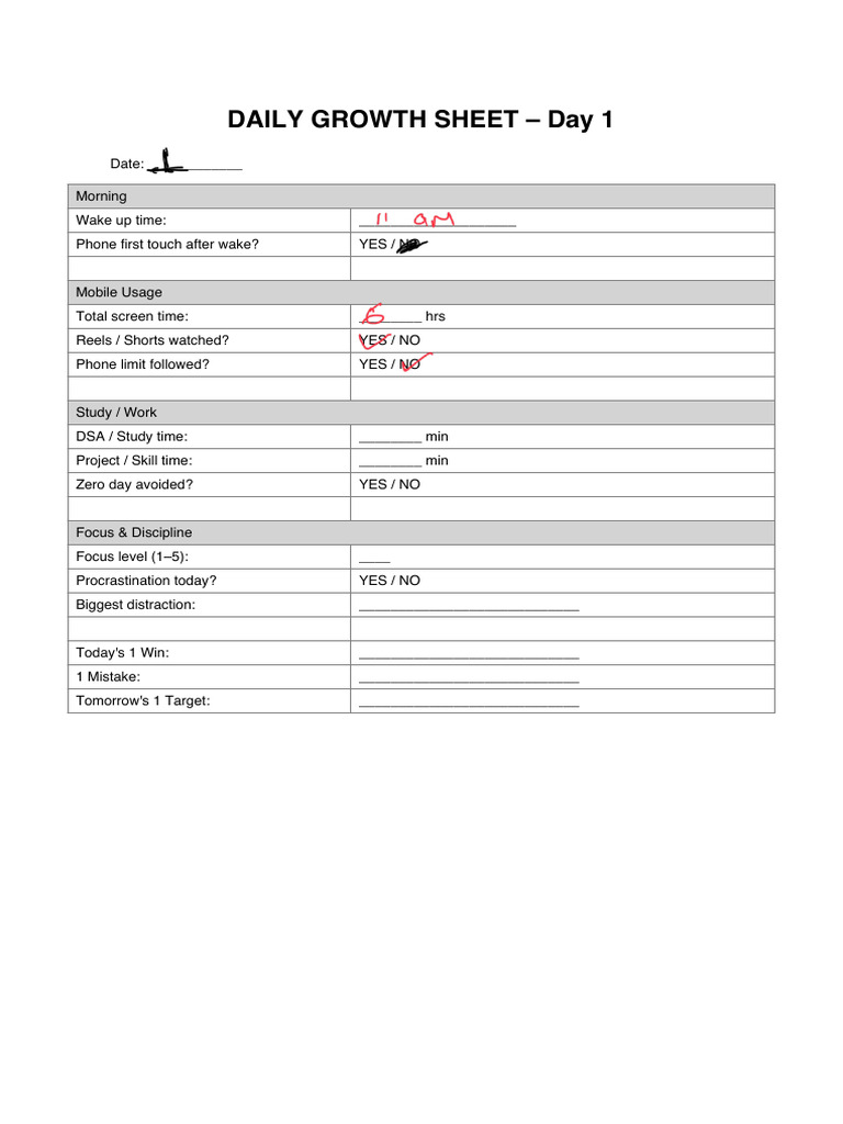 Daily Growth Tracking Sheet | PDF | Disciplines | Personal Development