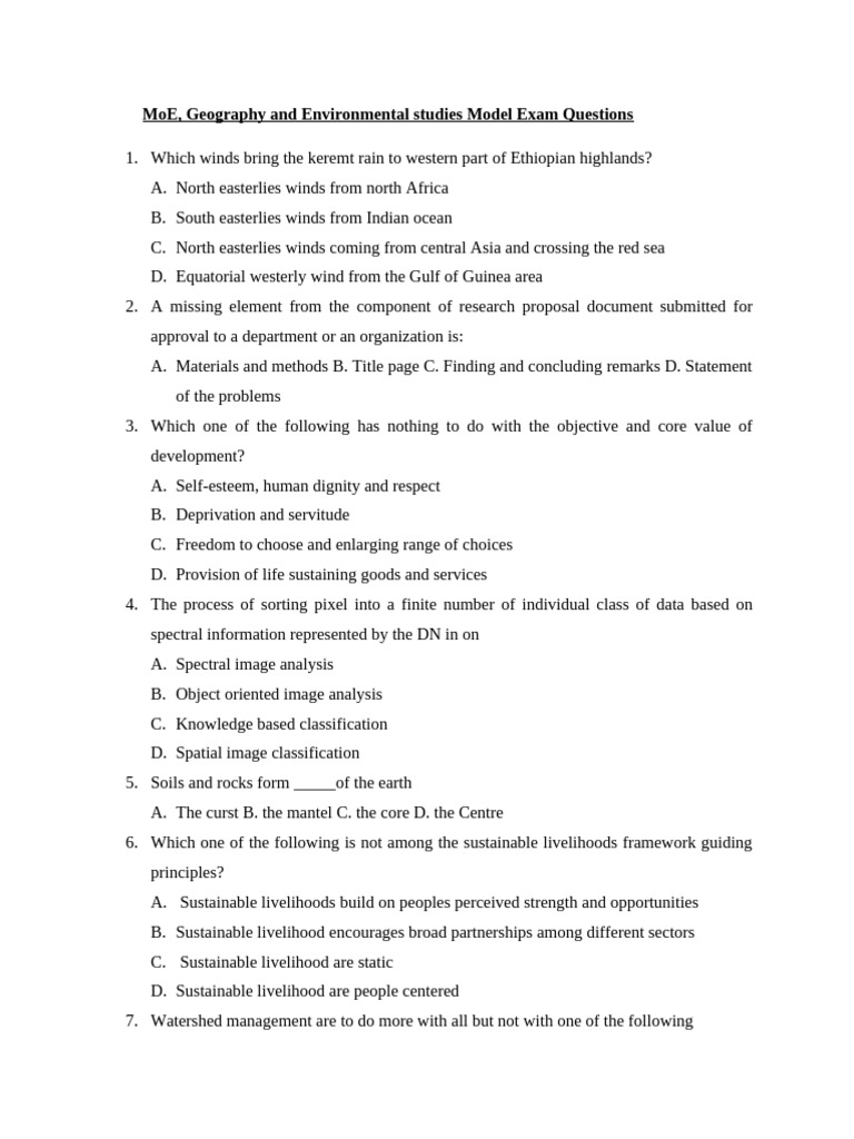 MoE Geography Exam Questions Guide | PDF | Map | Erosion