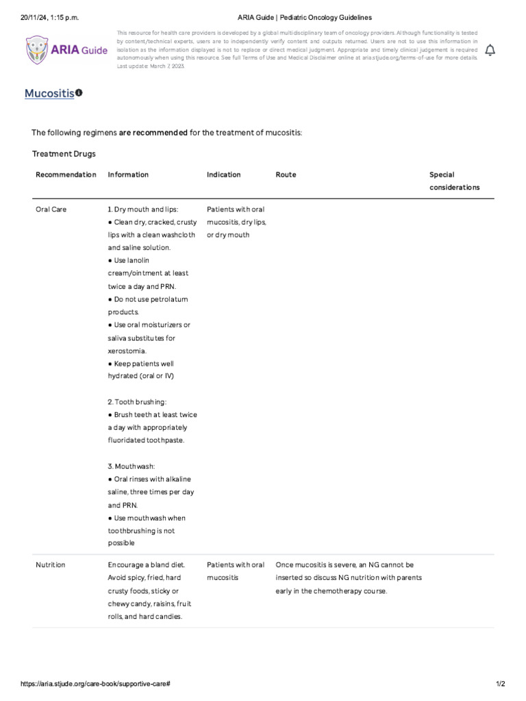 ARIA Guide - Mucositis | PDF