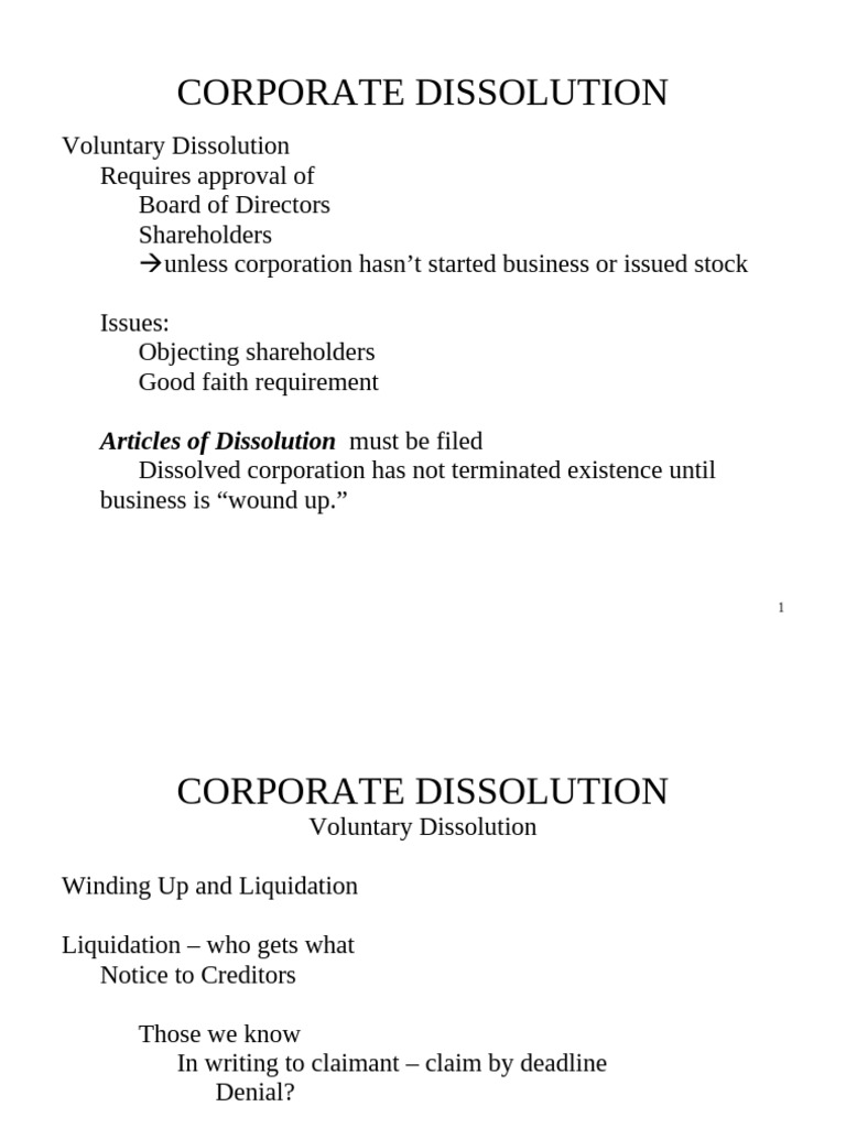 Corporate Dissolution Guide: Voluntary & Involuntary | PDF